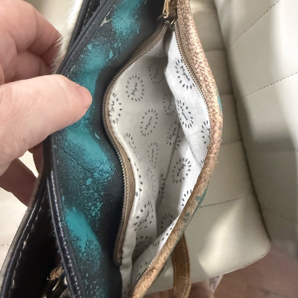 Myra Bag Patchwork Hide Crossbody Mint/Brown West… - image 8